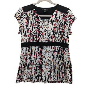 Alfani Printed Top Small Petite Clinched VNeck Belt Accent‎ Knit Blouse Office